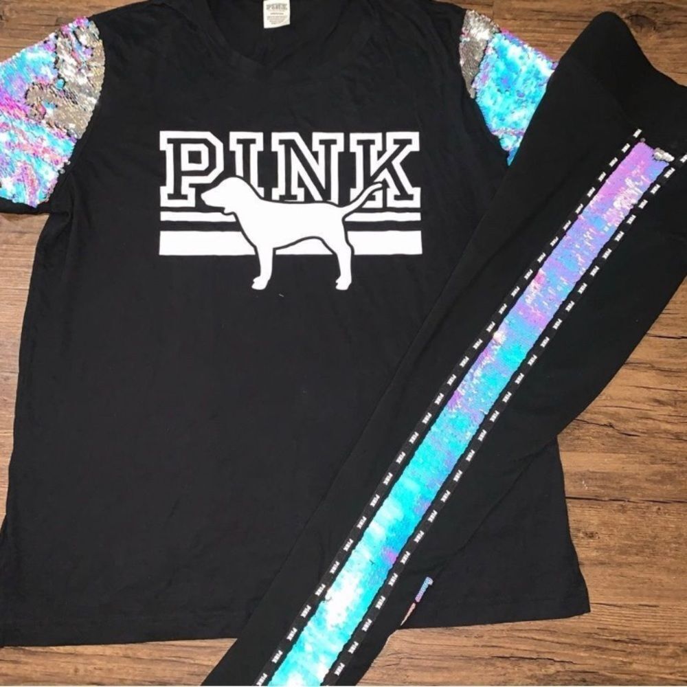 PINK VS MERMAID BLING TOP / YOGA LEGGINGS OUTFIT SET XL - Picture 6 of 11